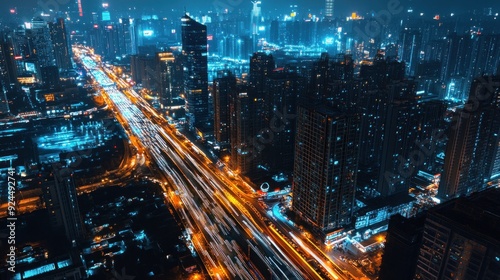 Wallpaper Mural Nighttime Cityscape with Light Trails Torontodigital.ca