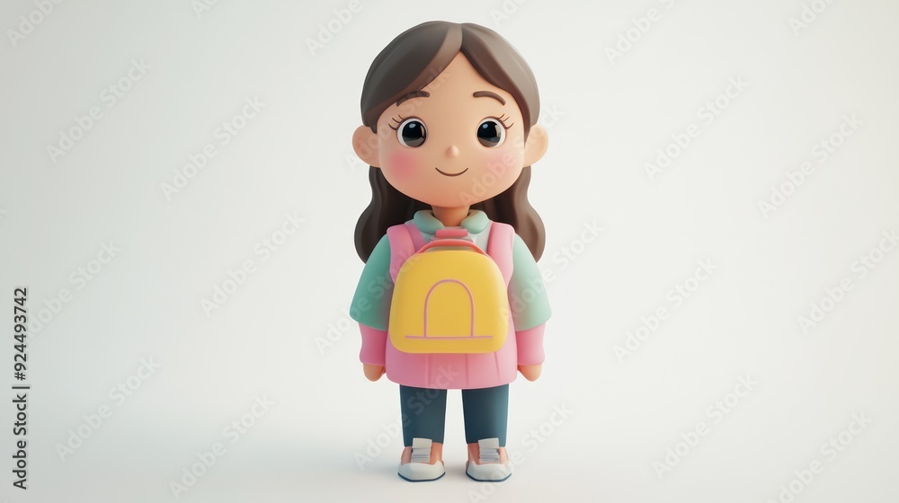 Cute Cartoon Girl With Backpack on White Background Illustration Cute Cartoon Girl With Backpack on White Background Illustration