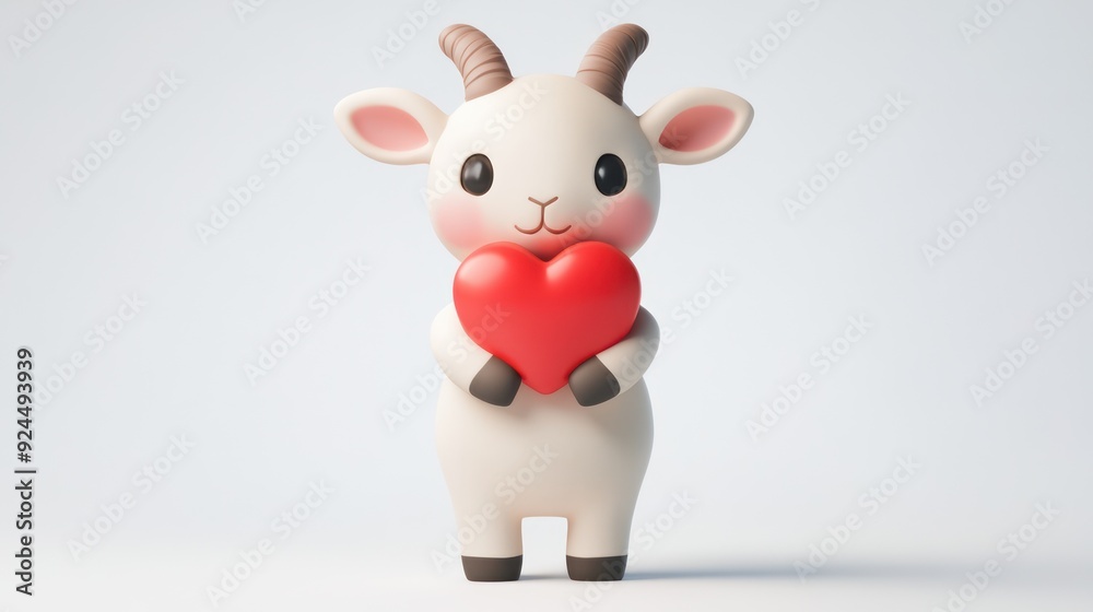 Cute Cartoon Goat Holding Heart Symbolizing Love and Innocence Cute Cartoon Goat Holding Heart Symbolizing Love and Innocence