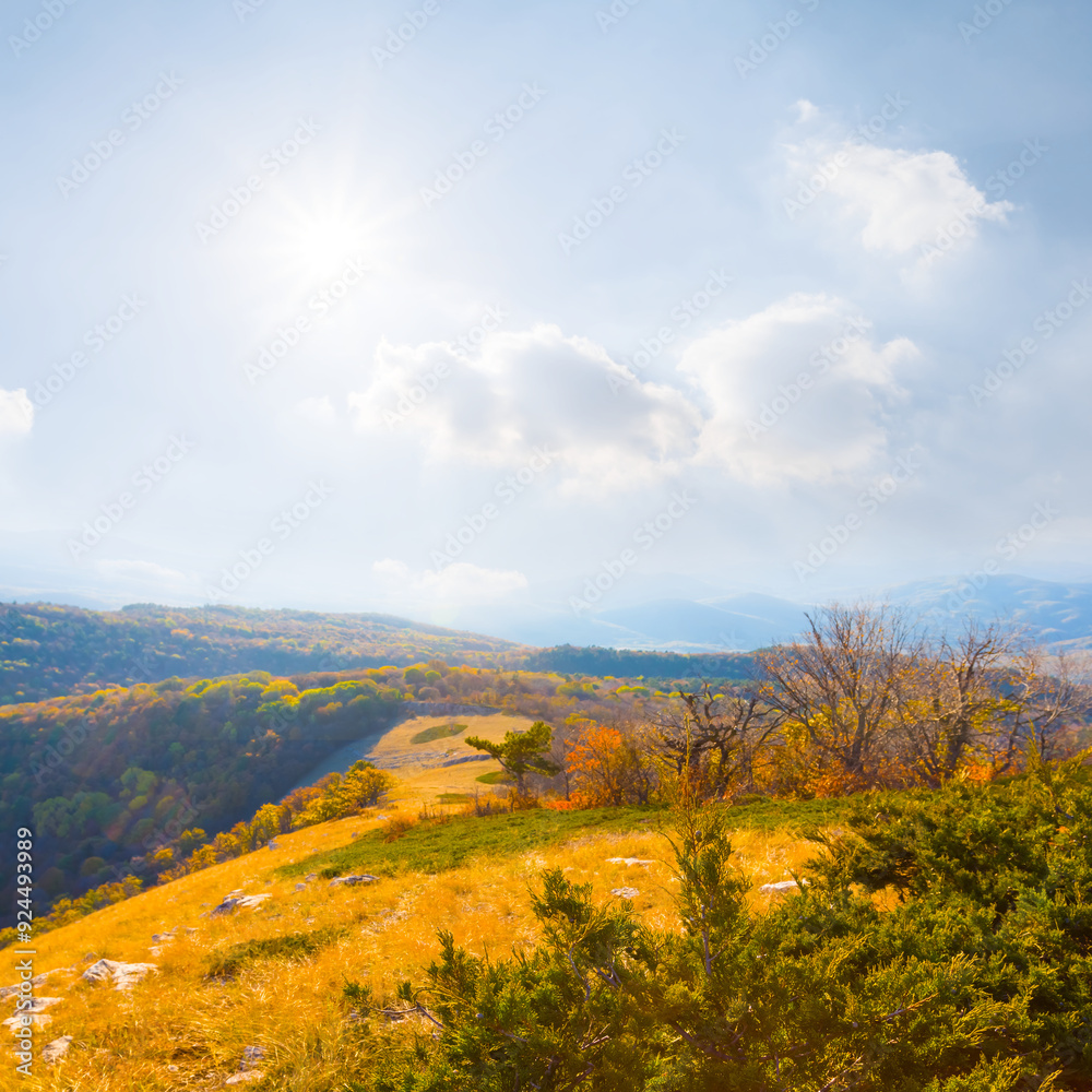 mountain valley at the bright sunny autumn day mountain valley at the bright sunny autumn day