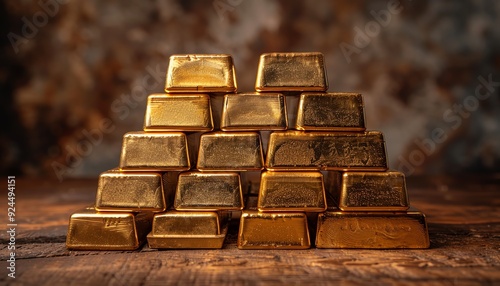 Stack of gold bars, front view, studio lighting, wealth and luxury