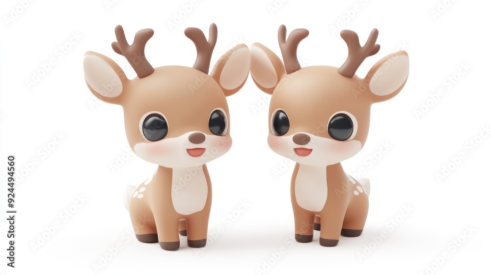 Cute Cartoon Deer Figures on White Background in Minimalist Illustration Style Cute Cartoon Deer Figures on White Background in Minimalist Illustration Style