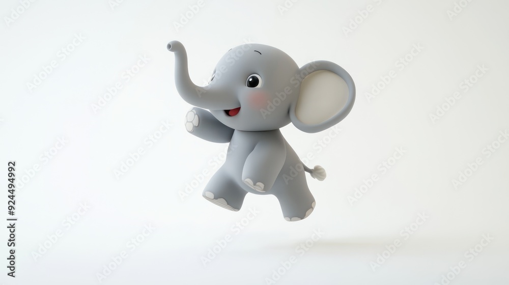 Adorable Cartoon Elephant Playing in Whimsical Style on Clean White Background Adorable Cartoon Elephant Playing in Whimsical Style on Clean White Background