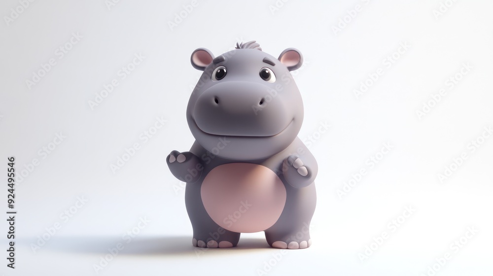 Adorable Cartoon Hippo Standing Against A Clean White Background Adorable Cartoon Hippo Standing Against A Clean White Background
