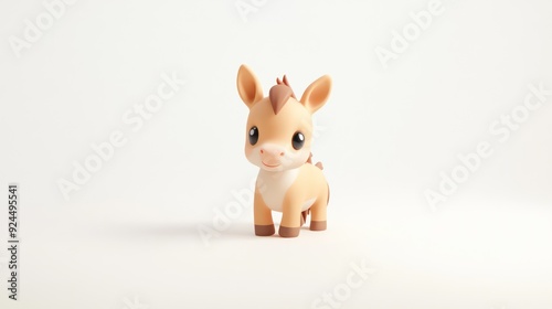 Adorable Chibi Style Baby Horse Standing on White Background with Happy Expression