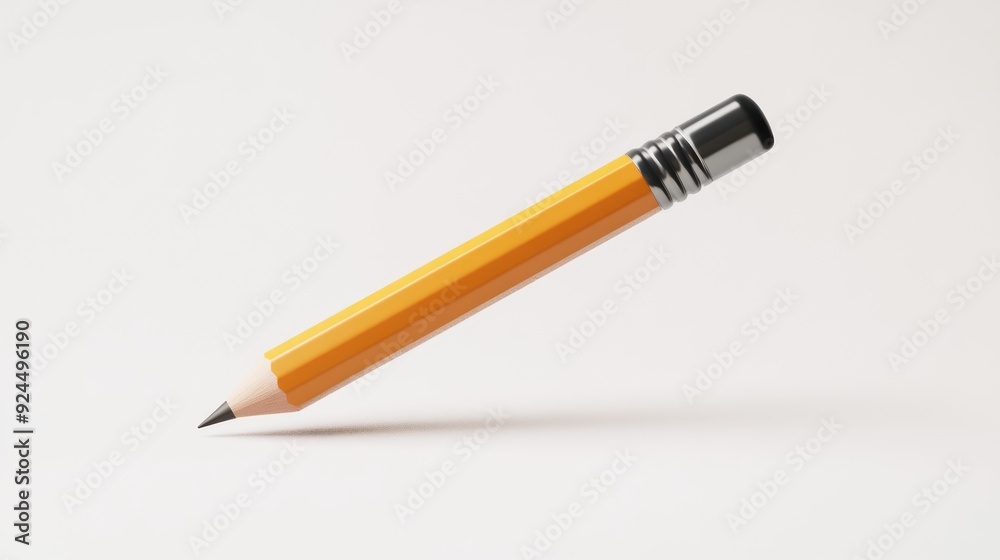 Close-up of Single Yellow Wooden Pencil on White Background with Reflection Close-up of Single Yellow Wooden Pencil on White Background with Reflection
