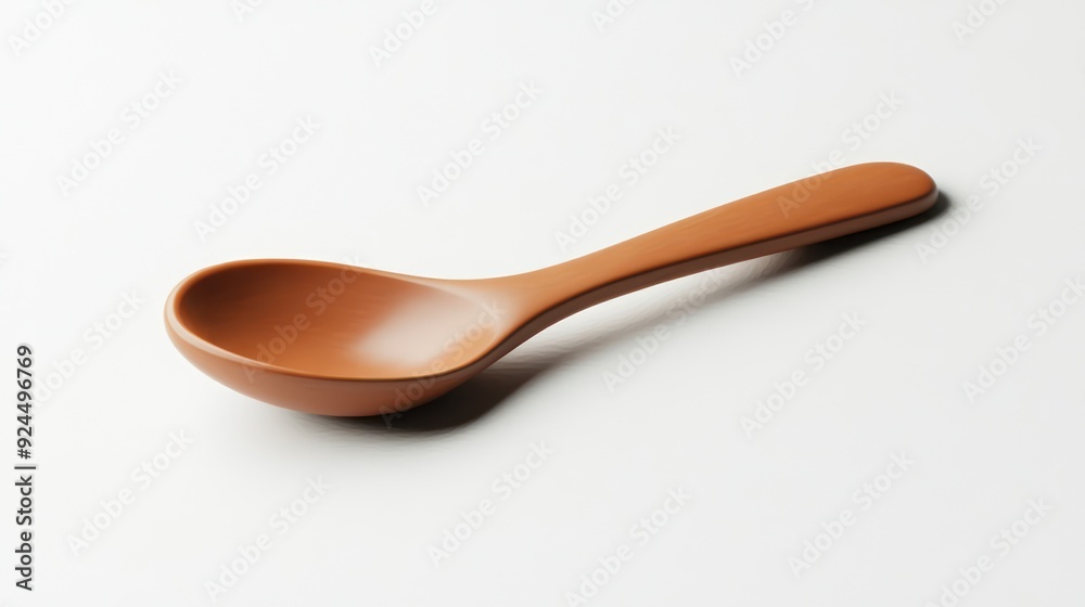 Minimalist Brown Wooden Spoon on a White Background Minimalist Brown Wooden Spoon on a White Background