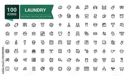 Laundry icons set. Pixel perfect, minimalistic web and UI icon. Outline icon collections. Editable vector illustration.