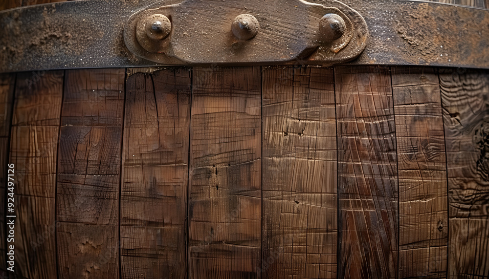 Fototapeta premium Texture of wooden barrel as background, closeup