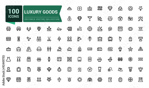 Luxury goods icon set. Related to leather goods. Pixel perfect, minimalistic web and UI icon. Outline icon collections. Editable vector illustration.