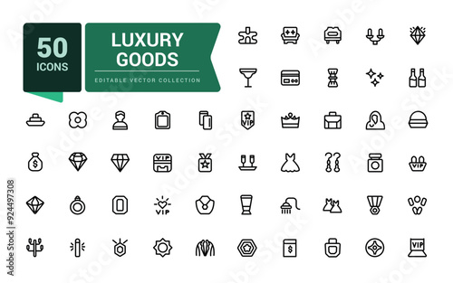 Luxury goods icon set. Related to leather goods. Pixel perfect, minimalistic web and UI icon. Outline icon collections. Editable vector illustration.