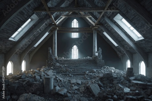 Exploring Luminescent Ruins in a Dark Attic Retreat photo