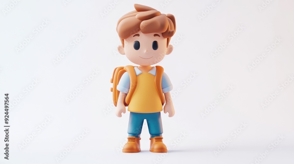 3D Illustration of a Cute Young Boy with Backpack on White Background 3D Illustration of a Cute Young Boy with Backpack on White Background