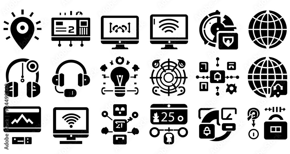 Set of technology icon design vector illustrations on a white background. Smoothly vectorize. Set of technology icon design vector illustrations on a white background. Smoothly vectorize.