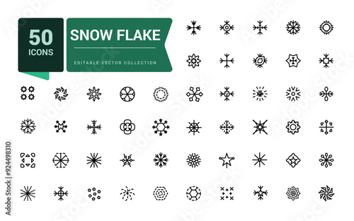 Snow flake icon set. Snowflakes collection isolated. Flat snow icons, silhouette. Pixel perfect, minimalistic web and UI icon. Outline icon collections.