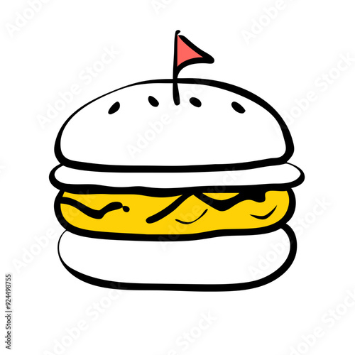 cheeseburger showcases a white bun, yellow cheese slices, and a hint of red that could represent a tomato or sauce