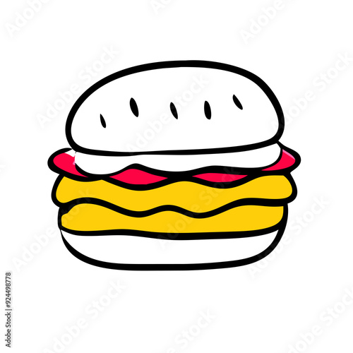 cheeseburger showcases a white bun, yellow cheese slices, and a hint of red that could represent a tomato or sauce