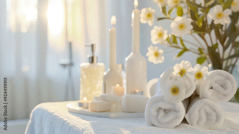 Spa Setting with Towels and Candles Spa Setting with Towels and Candles