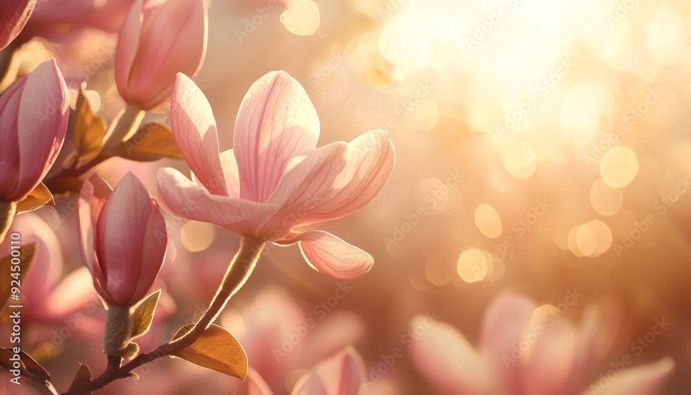 Sunset Glow on Blooming Magnolia Flowers Sunset Glow on Blooming Magnolia Flowers