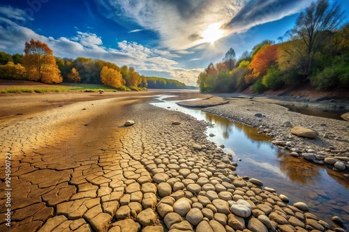 dried up river bed. Serious drought issue photo