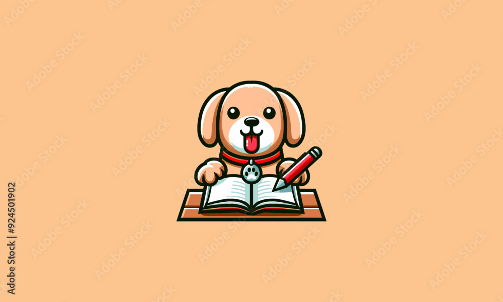 character dog writing on the book vector mascot design character dog writing on the book vector mascot design