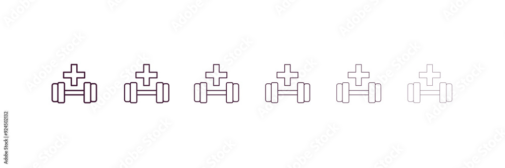 dumbbell outline icon. Linear vector from health and medical concept. 6 different line style dumbbell icon included thin, light, regular, medium, bold, black dumbbell outline icon. Linear vector from health and medical concept. 6 different line style dumbbell icon included thin, light, regular, medium, bold, black