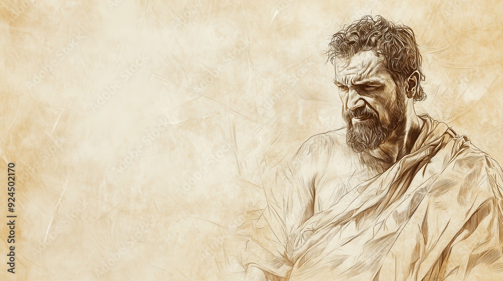 Fototapeta premium Judges: Samson’s Marriage and Riddle, Samson’s Anger and Disappointment at Betrayal, Planning Next Move, Biblical Illustration, Bible Wall Art on Beige Background