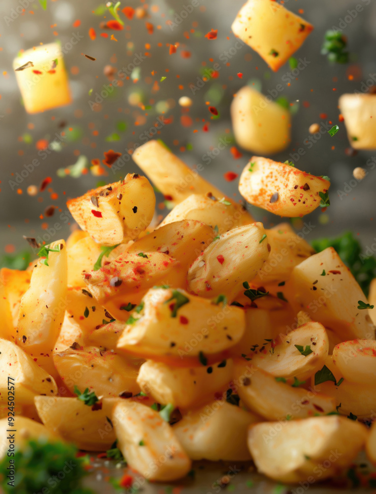 High Speed Photography of Patatas Bravas Ingredients, Creative Spanish Food High Speed Photography of Patatas Bravas Ingredients, Creative Spanish Food