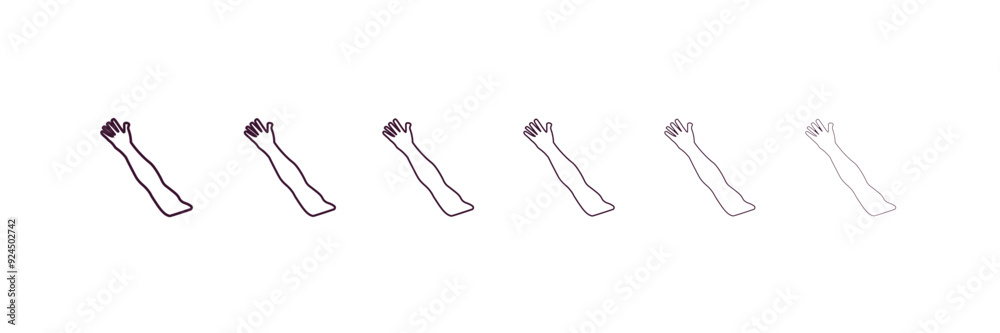 arm outline icon. Linear vector from health and medical concept. 6 different line style arm icon included thin, light, regular, medium, bold, black arm outline icon. Linear vector from health and medical concept. 6 different line style arm icon included thin, light, regular, medium, bold, black