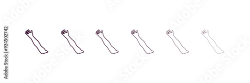 arm outline icon. Linear vector from health and medical concept. 6 different line style arm icon included thin, light, regular, medium, bold, black