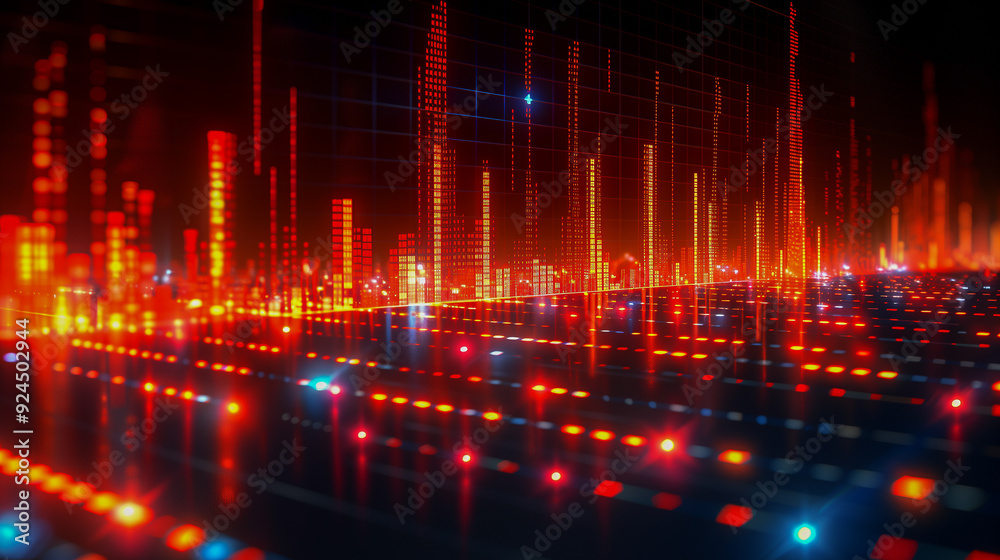 Fototapeta premium Futuristic Digital Data Visualization with Glowing Red Lights..