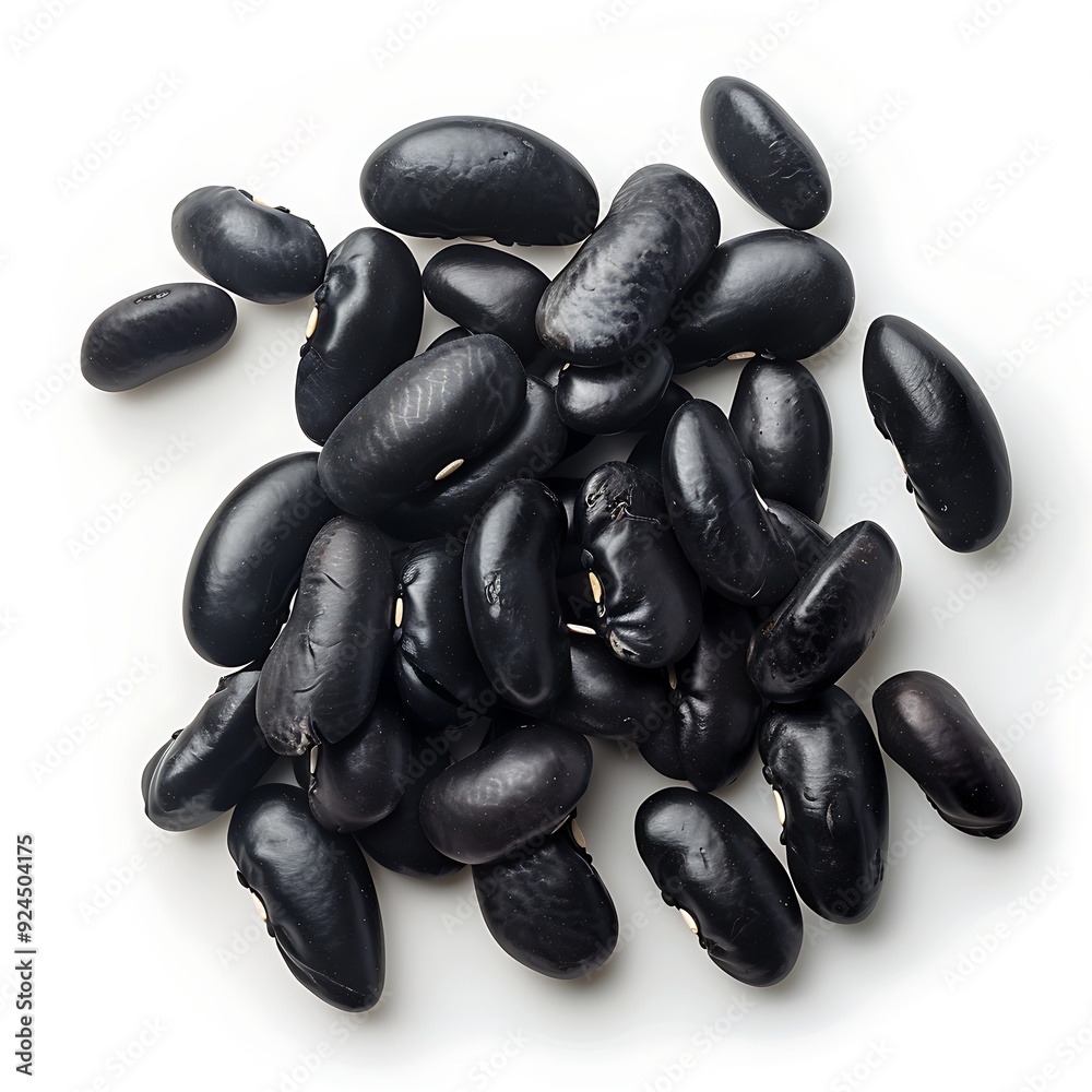 Black beans on white background.