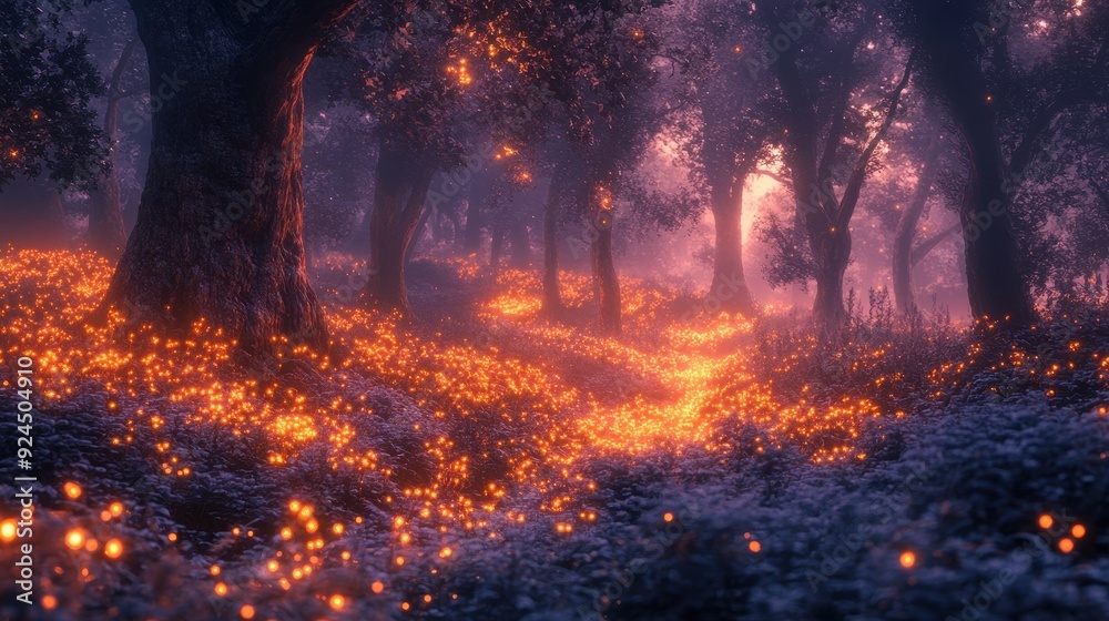Enchanted Forest with Glowing Lights. Enchanted Forest with Glowing Lights.