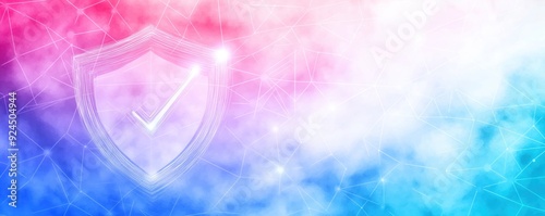 Internet shield, glowing protection symbols, abstract digital background, Watercolor style