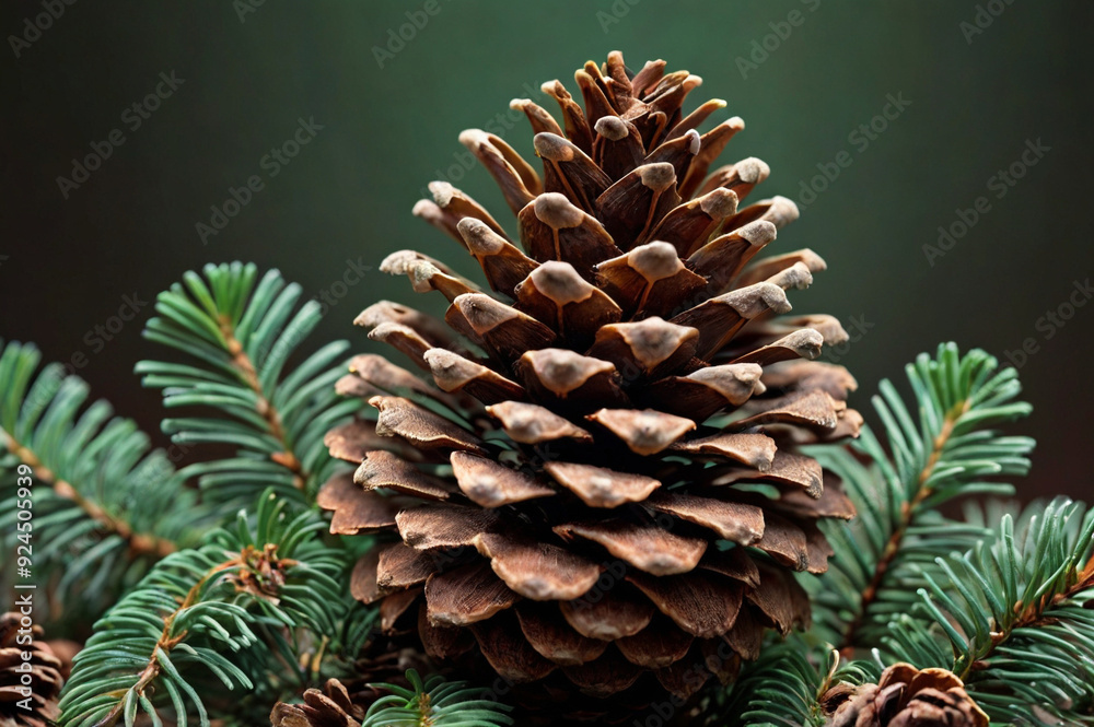 Pinecone in Deep Chestnut Brown on Muted Forest Green Gradient Background Pinecone in Deep Chestnut Brown on Muted Forest Green Gradient Background