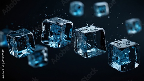 Ice cubes on black background. 