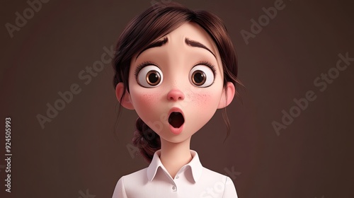 A cartoon girl in a white shirt with a surprised expression photo