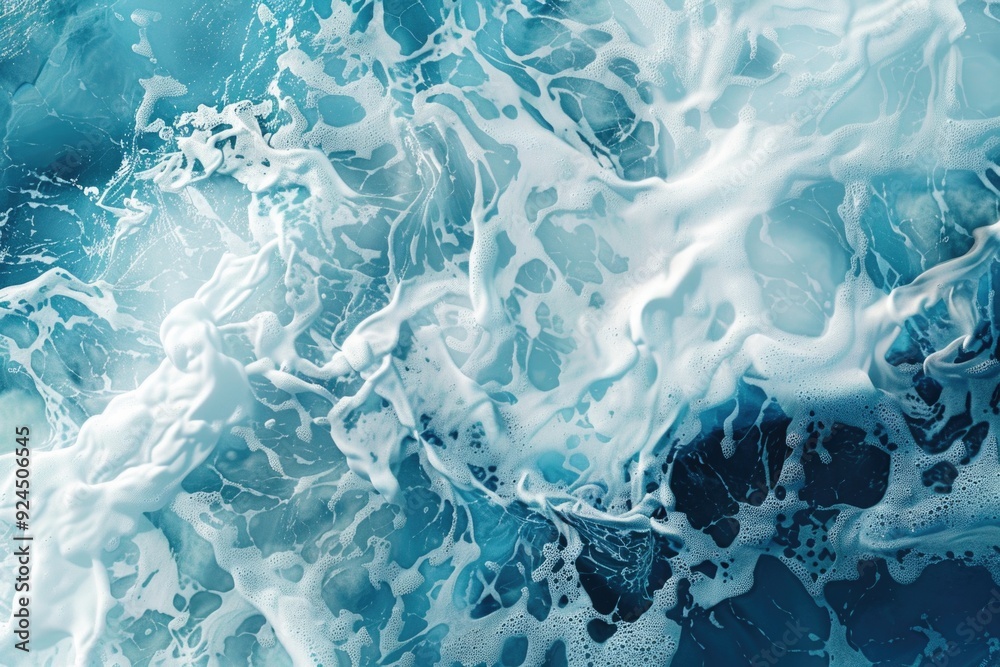Naklejka premium A detailed view of an ocean wave with sea foam and blue water
