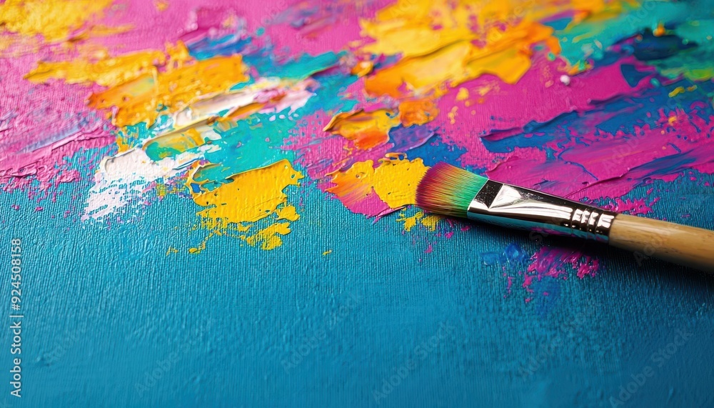 Fototapeta premium Artist painting on canvas, vibrant colors, creative expression, Watercolor style