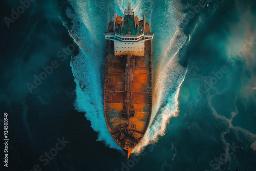 Aerial view of ship in the ...