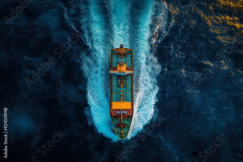 Aerial view of ship in the ...