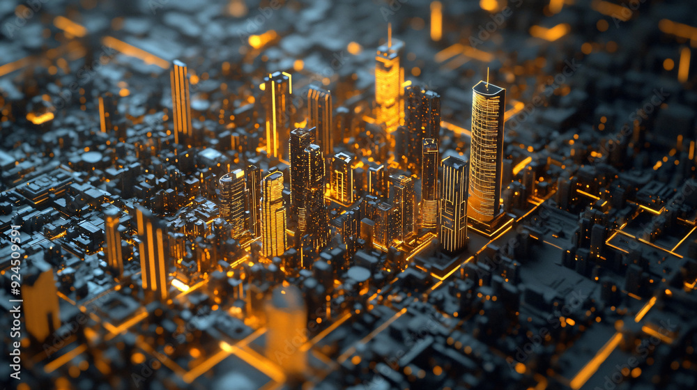 A glowing AI-powered digital twin of a city, symbolizing urban planning and management through simulation A glowing AI-powered digital twin of a city, symbolizing urban planning and management through simulation