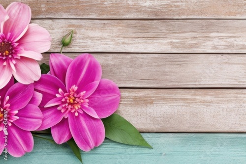 Flowers over a wooden background with a copy space