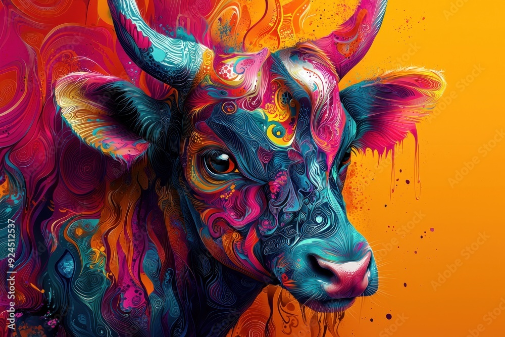 A colorful conceptual photography image of a creatively designed animal, rich with bold graphics and abstract elements. The high-resolution poster focuses on intricate detail and vivid hues, with the A colorful conceptual photography image of a creatively designed animal, rich with bold graphics and abstract elements. The high-resolution poster focuses on intricate detail and vivid hues, with the