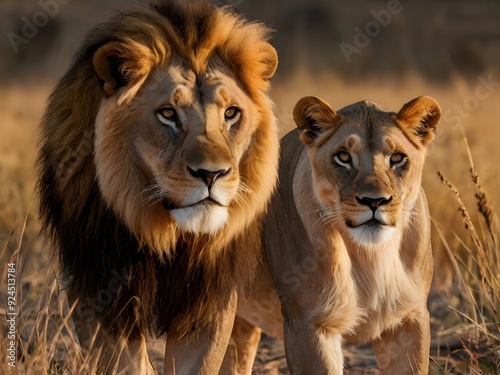 Majestic Lion and Lioness in the African Savanna