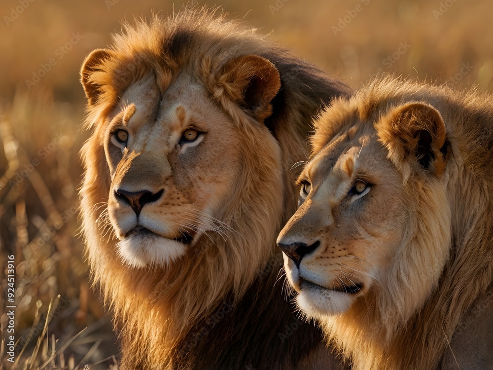 Two Majestic Lions in the African Savanna Two Majestic Lions in the African Savanna