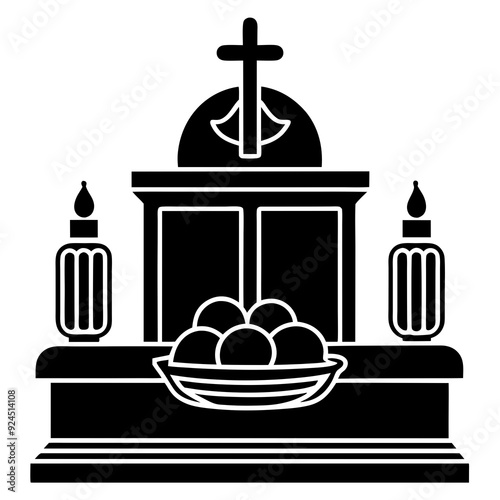 Illustration of an altar with pan de muerto vector illustration