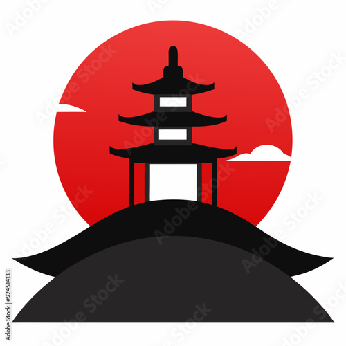 Japanese temple on a hill vector illustration