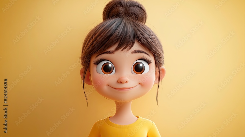 3D Cartoon Portrait of a Happy Little Girl on a Light Background 3D Cartoon Portrait of a Happy Little Girl on a Light Background