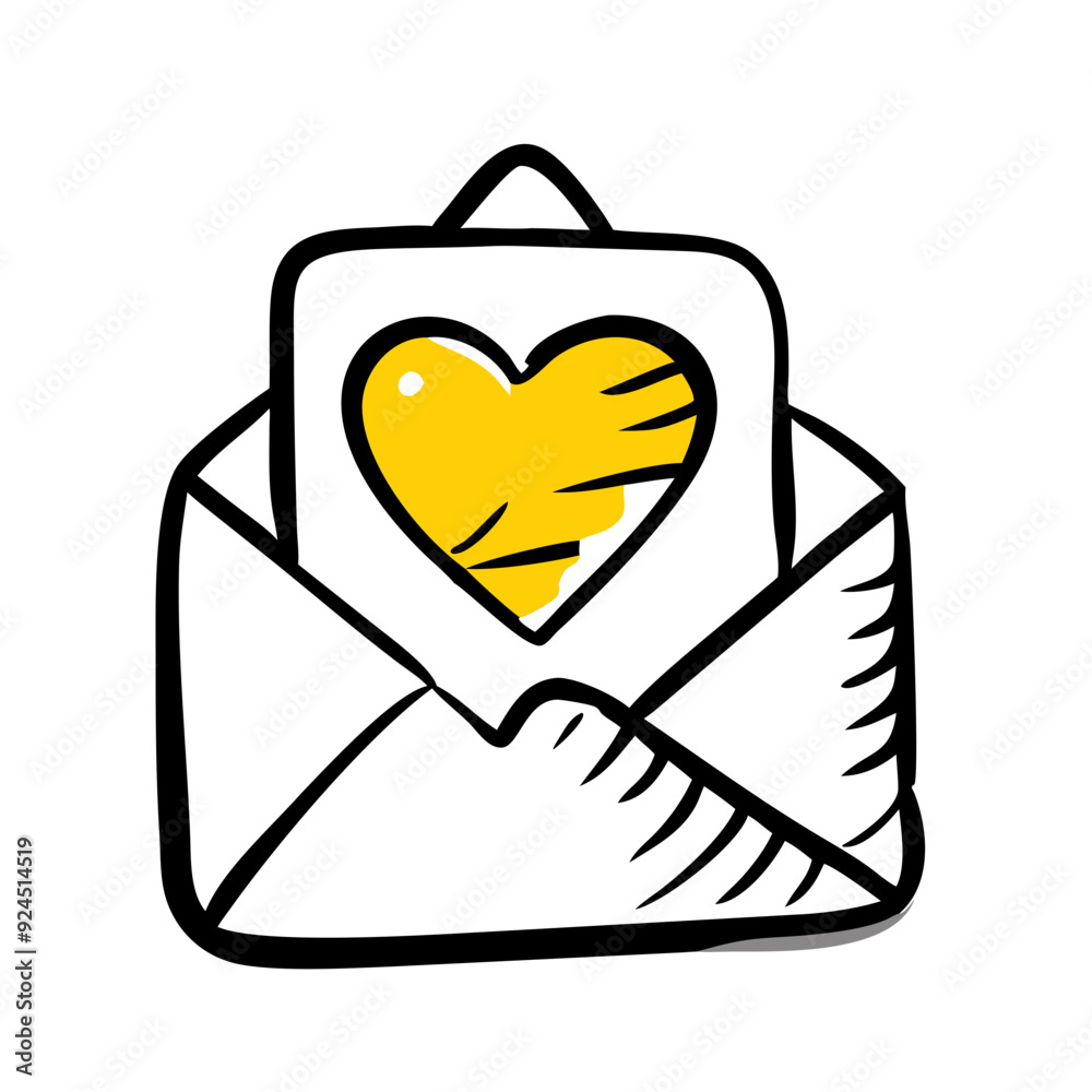 envelope holds a card with a bright yellow heart on it envelope holds a card with a bright yellow heart on it